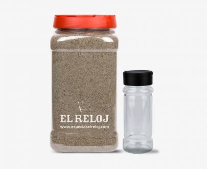 Comprar Pimienta negra molida. Bote Hostelería. Imagen Comparativa con tarro pequeño