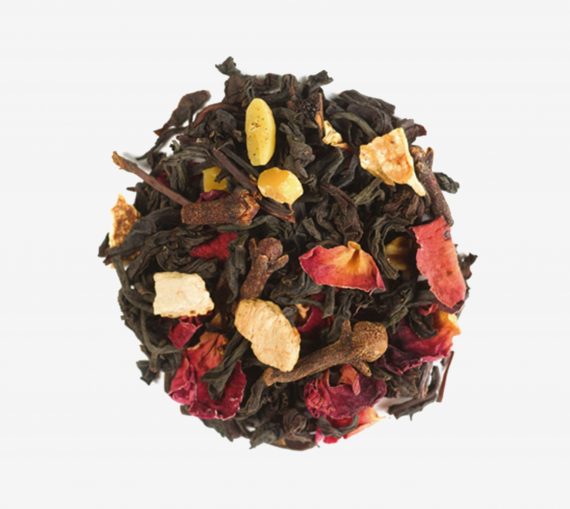 Té Medina Azahara, Té negro indio con cáscara de limón, clavo, pétalos de flores, almendra y vainilla