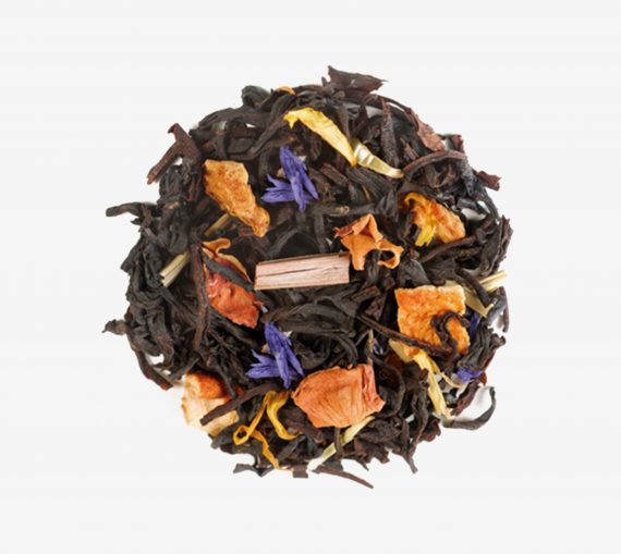Té mil flores, té de Ceylan / India con aroma de frutos tropicales, cáscara de limón y naranja