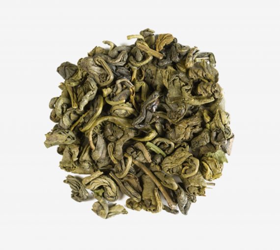 Té verde chino de hoja larga enrollada, enriquecido con hojas de menta
