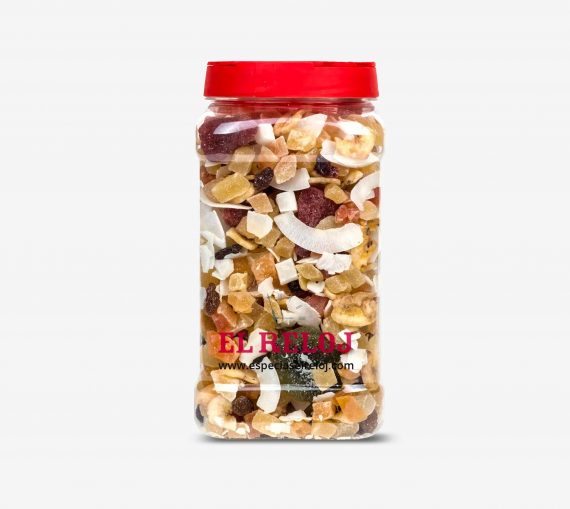 Venta online de mix de frutas tropicales exóticas en formato bote hostelería 850 grs. (peso bruto)